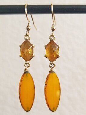 Boho 14K Gold Filled Burnt Orange Fire Opalite Bezel Dangle Earrings